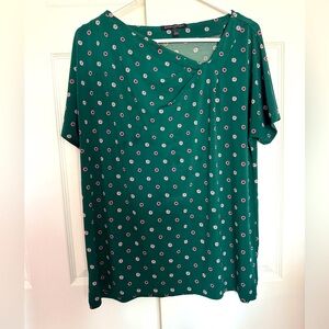 Banana Republic Green Blouse with Pink Dots